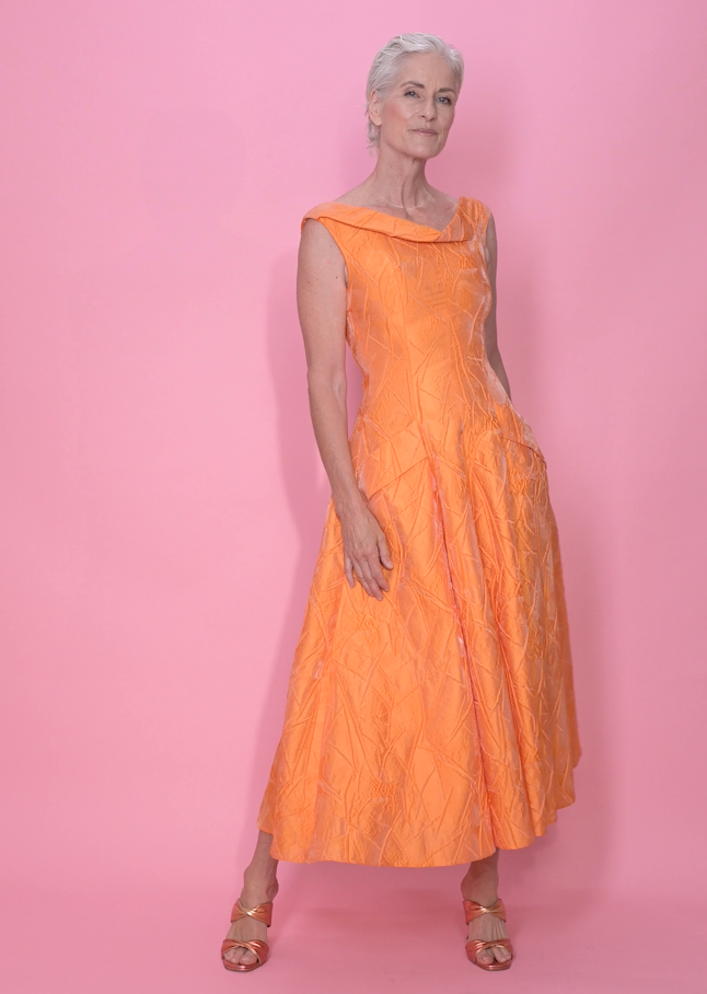 Textured Collared Dress - Tangerine See And Be Seen Pockets Orange